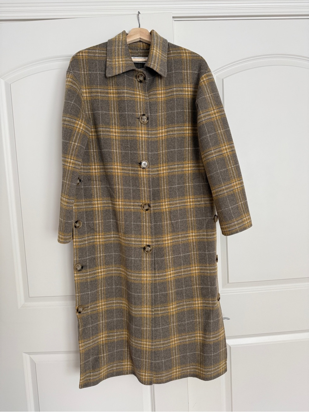 Quaint Wool Cashmere Plaid Long Coat Size 38